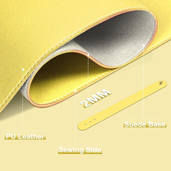 Leather Desk Pad Protector, 39.4'' X 17'' Large Mouse Pad, Office Desk Mat, Non - Slip PU Leather & Suede Base Desk Blotter, Laptop Desk Pad, Desktop Mat for Office Home, Yellow | Desk Pads Blotters - TrueDesk