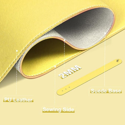 Leather Desk Pad Protector, 39.4'' X 17'' Large Mouse Pad, Office Desk Mat, Non - Slip PU Leather & Suede Base Desk Blotter, Laptop Desk Pad, Desktop Mat for Office Home, Yellow | Desk Pads Blotters - TrueDesk