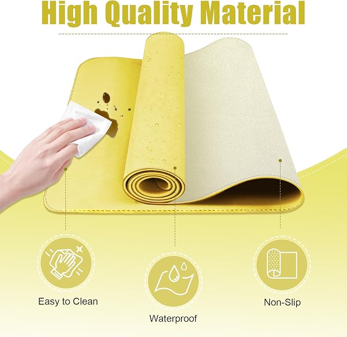 Leather Desk Pad Protector, 39.4'' X 17'' Large Mouse Pad, Office Desk Mat, Non - Slip PU Leather & Suede Base Desk Blotter, Laptop Desk Pad, Desktop Mat for Office Home, Yellow | Desk Pads Blotters - TrueDesk