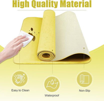 Leather Desk Pad Protector, 39.4'' X 17'' Large Mouse Pad, Office Desk Mat, Non - Slip PU Leather & Suede Base Desk Blotter, Laptop Desk Pad, Desktop Mat for Office Home, Yellow | Desk Pads Blotters - TrueDesk
