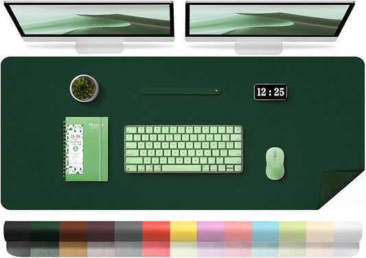 Leather Desk Pad Protector, 47.2'' x 23.6'', Suede Base Desk Blotter, Non - Slip Office Mat, Waterproof Writing Pad for Office and Home - Blackish Green | Desk Pads Blotters - TrueDesk
