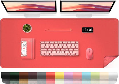 Leather Desk Pad Protector, 47.2'' x 23.6'', Suede Base Sewing Desk Blotter, Non - Slip Office Mat, Waterproof Writing Pad for Home and Office, Candy Red | Desk Pads Blotters - TrueDesk