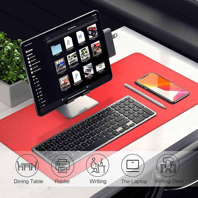 Leather Desk Pad Protector, 47.2'' x 23.6'', Suede Base Sewing Desk Blotter, Non - Slip Office Mat, Waterproof Writing Pad for Home and Office, Candy Red | Desk Pads Blotters - TrueDesk