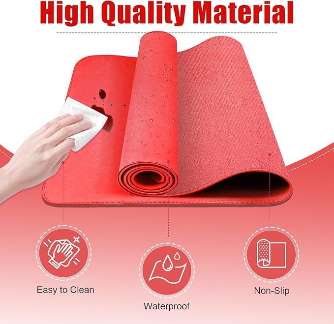 Leather Desk Pad Protector, 47.2'' x 23.6'', Suede Base Sewing Desk Blotter, Non - Slip Office Mat, Waterproof Writing Pad for Home and Office, Candy Red | Desk Pads Blotters - TrueDesk