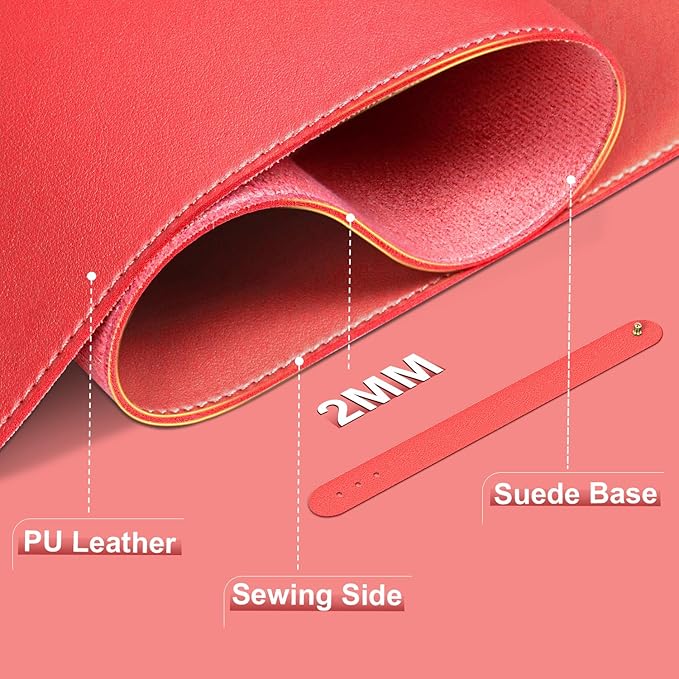 Leather Desk Pad Protector, 47.2'' x 23.6'', Suede Base Sewing Desk Blotter, Non - Slip Office Mat, Waterproof Writing Pad for Home and Office, Candy Red | Desk Pads Blotters - TrueDesk