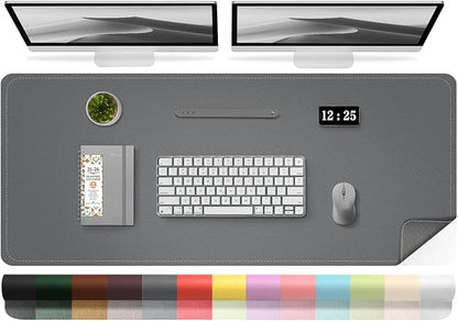 Leather Desk Pad Protector, 47.2'' x 23.6'', Suede Base Sewing Desk Blotter, Non - Slip Office Mat, Waterproof Writing Pad for Office and Home - Dark Gray | Desk Pads Blotters - TrueDesk