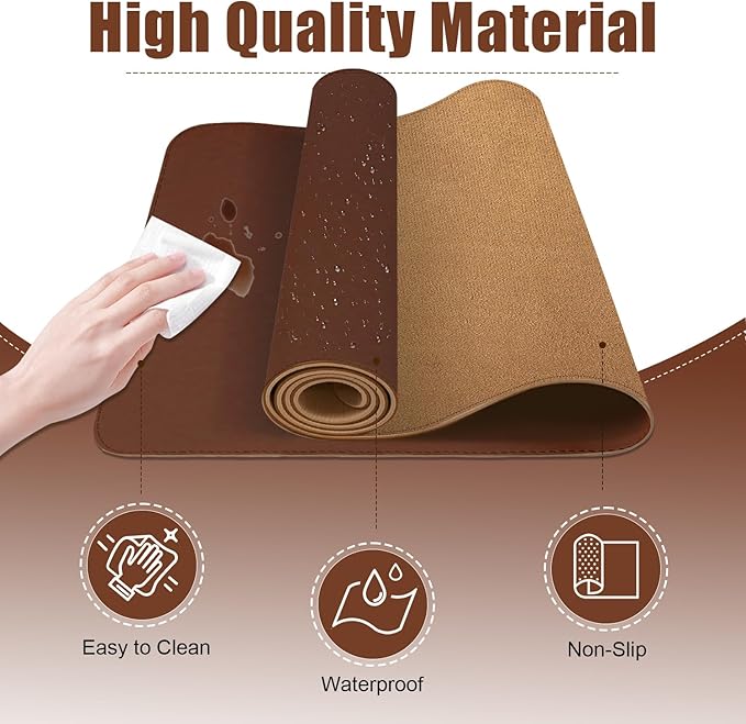 Leather Desk Pad Protector and Mat, Large Mouse Pad, Non - Slip Blotter, Office Laptop Desk Pad, PU Leather Writing Pad for Office and Home (Seal Brown, 31.5" x 15.7") | Desk Pads Blotters - TrueDesk