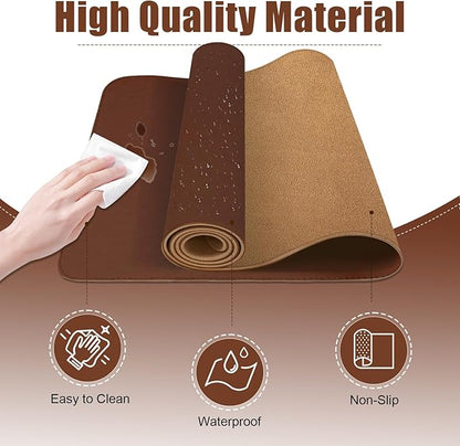 Leather Desk Pad Protector and Mat, Large Mouse Pad, Non - Slip Blotter, Office Laptop Desk Pad, PU Leather Writing Pad for Office and Home (Seal Brown, 31.5" x 15.7") | Desk Pads Blotters - TrueDesk