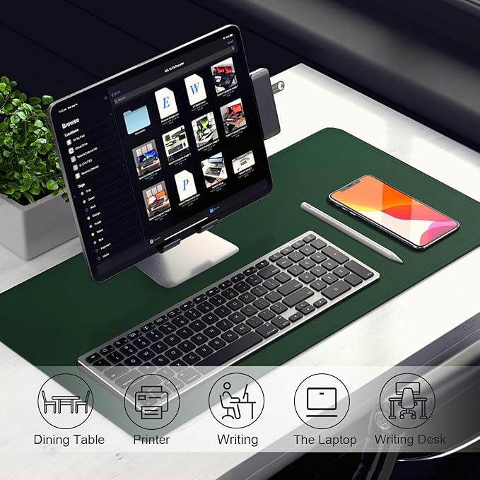 Leather Desk Pad Protector, Desk Mat, Large Mouse Pad, Non - Slip Desk Blotter, Office Laptop Desk Pad, PU Leather Desk Writing Pad for Office and Home (Blackish Green, 31.5" x 15.7") | Desk Pads Blotters - TrueDesk