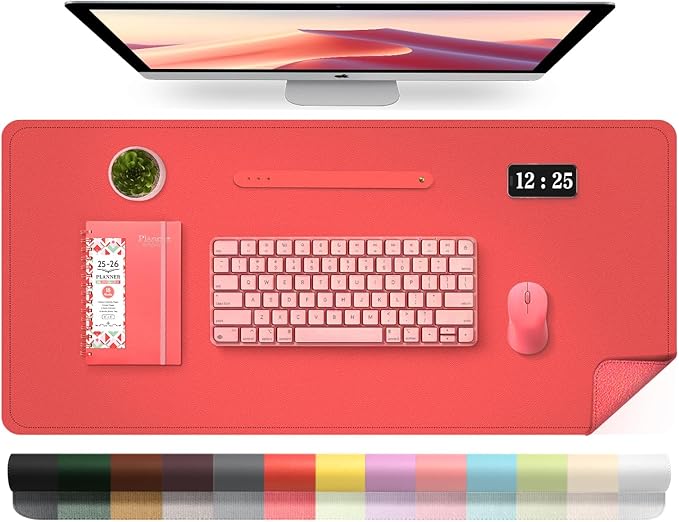 Leather Desk Pad Protector, Desk Mat, Large Mouse Pad, Non - Slip Desk Blotter, Office Laptop Desk Pad, PU Leather Desk Writing Pad for Office and Home (Candy Red, 31.5" x 15.7") | Desk Pads Blotters - TrueDesk