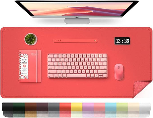 Leather Desk Pad Protector, Desk Mat, Large Mouse Pad, Non - Slip Desk Blotter, Office Laptop Desk Pad, PU Leather Desk Writing Pad for Office and Home (Candy Red, 31.5" x 15.7") | Desk Pads Blotters - TrueDesk