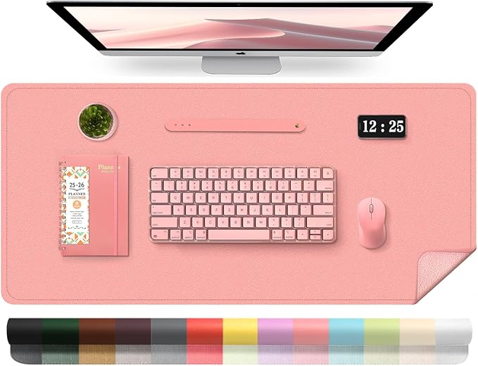 Leather Desk Pad Protector, Desk Mat, Large Mouse Pad, Non - Slip Desk Blotter, Office Laptop Desk Pad, PU Leather Desk Writing Pad for Office and Home (Sweet Pink, 31.5" x 15.7") | Desk Pads Blotters - TrueDesk