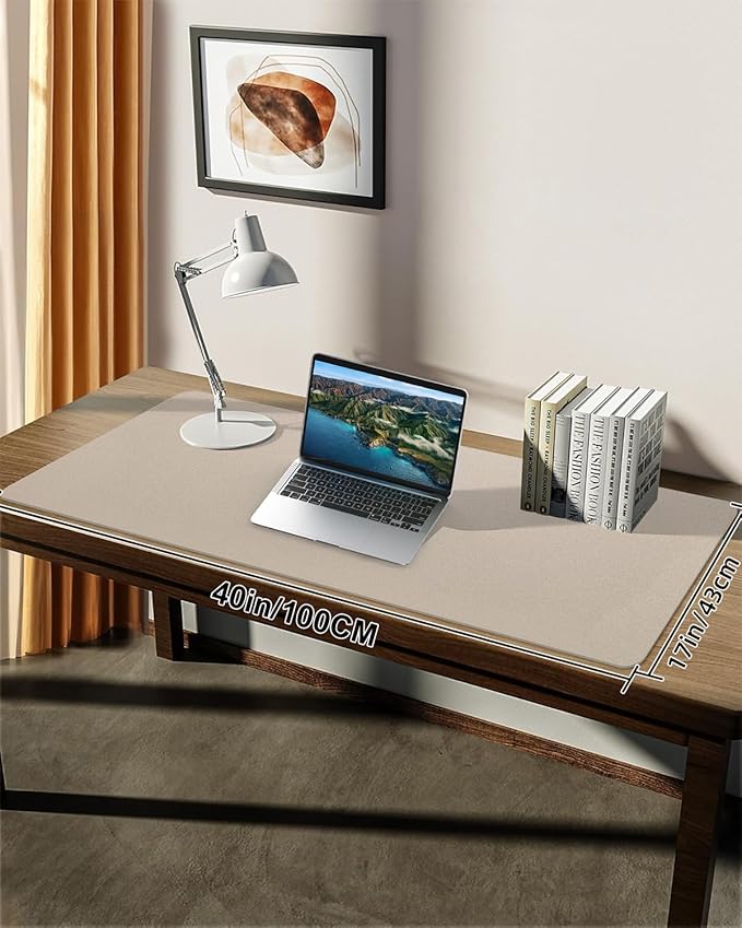 Leather Desk Pad Protector, Large Desk Mat, Mouse Pad, Non - Slip PU Leather Desk Blotter,Desk Cover mat,Desk mat for Keyboard and Mouse,Mat for Office&Home (Apricot, 48" x 17") | Desk Pads Blotters - TrueDesk