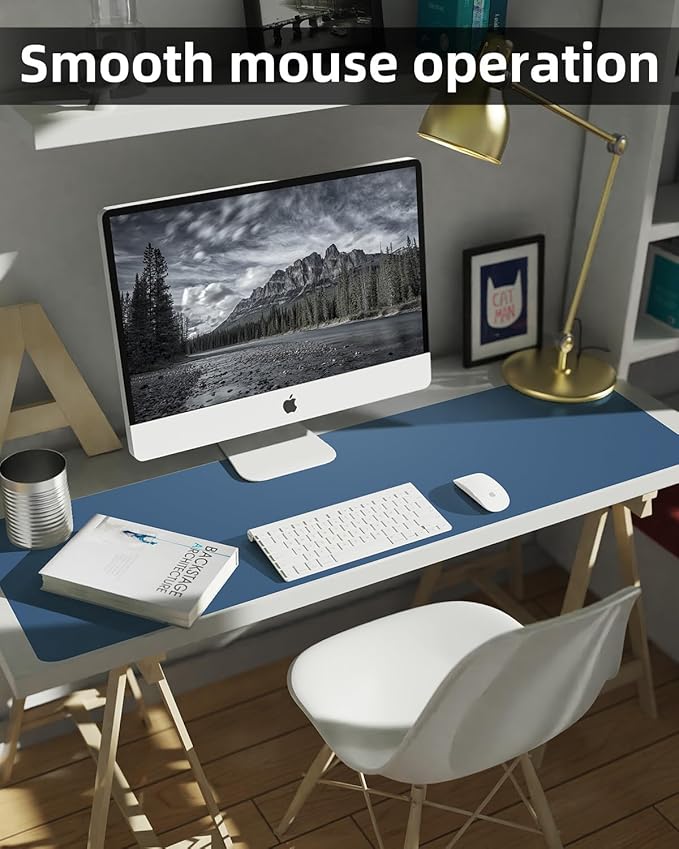 Leather Desk Pad Protector, Large Desk Mat, Mouse Pad, Non - Slip PU Leather Desk Blotter,Desk Cover mat,Desk mat for Keyboard and Mouse,Mat for Office&Home (Grey Blue, 48" x 17") | Desk Pads Blotters - TrueDesk