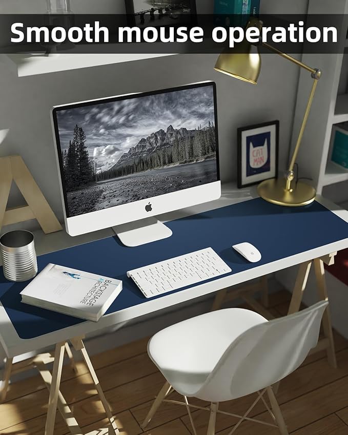 Leather Desk Pad Protector, Large Desk Mat, Mouse Pad, Non - Slip PU Leather Desk Blotter,Desk Cover mat,Desk mat for Keyboard and Mouse,Mat for Office&Home (Midnight Blue, 48" x 17") | Desk Pads Blotters - TrueDesk