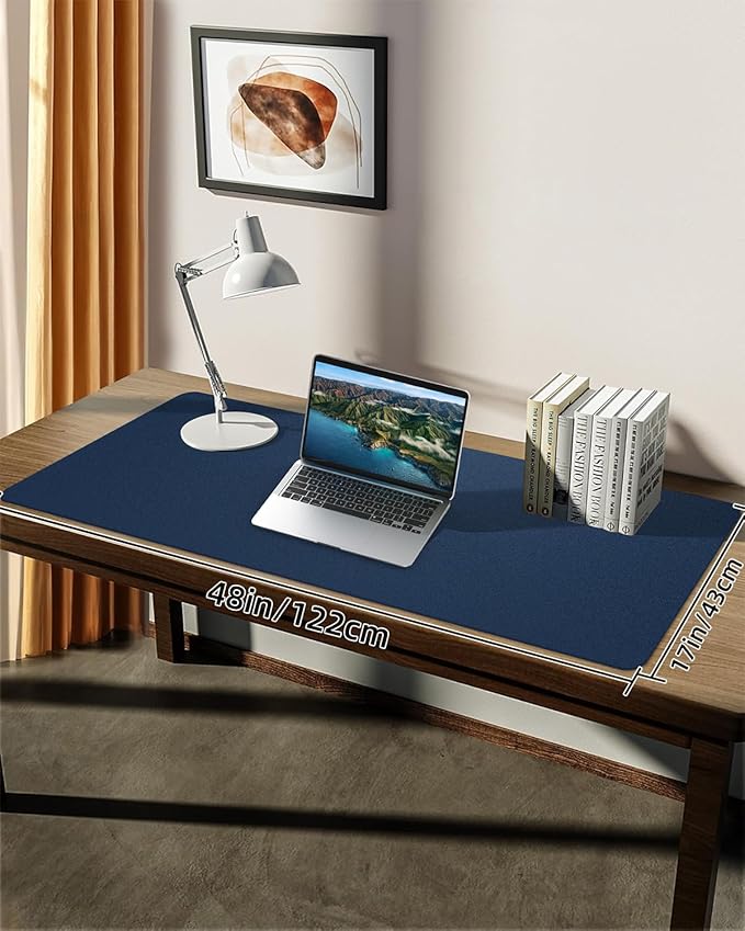 Leather Desk Pad Protector, Large Desk Mat, Mouse Pad, Non - Slip PU Leather Desk Blotter,Desk Cover mat,Desk mat for Keyboard and Mouse,Mat for Office&Home (Midnight Blue, 48" x 17") | Desk Pads Blotters - TrueDesk