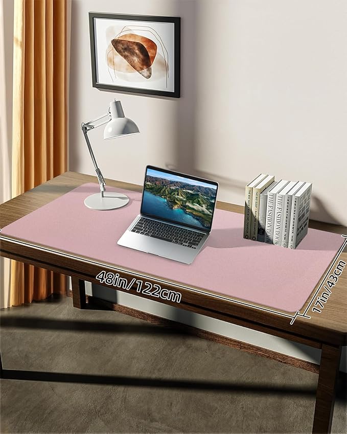 Leather Desk Pad Protector, Large Desk Mat, Mouse Pad, Non - Slip PU Leather Desk Blotter,Desk Cover mat,Desk mat for Keyboard and Mouse,Mat for Office&Home (Rose Pink, 48" x 17") | Desk Pads Blotters - TrueDesk