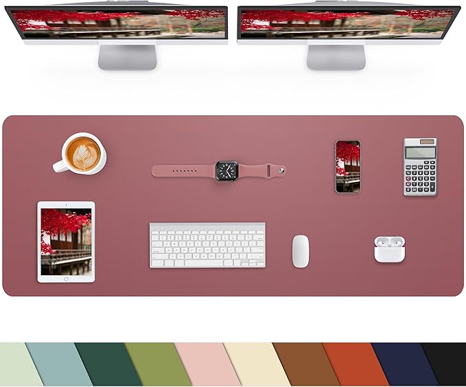 Leather Desk Pad Protector, Large Desk Mat, Mouse Pad, Non - Slip PU Leather Desk Blotter,Desk Cover mat,Desk mat for Keyboard and Mouse,Mat for Office&Home (Rose Purple, 48" x 17") | Desk Pads Blotters - TrueDesk