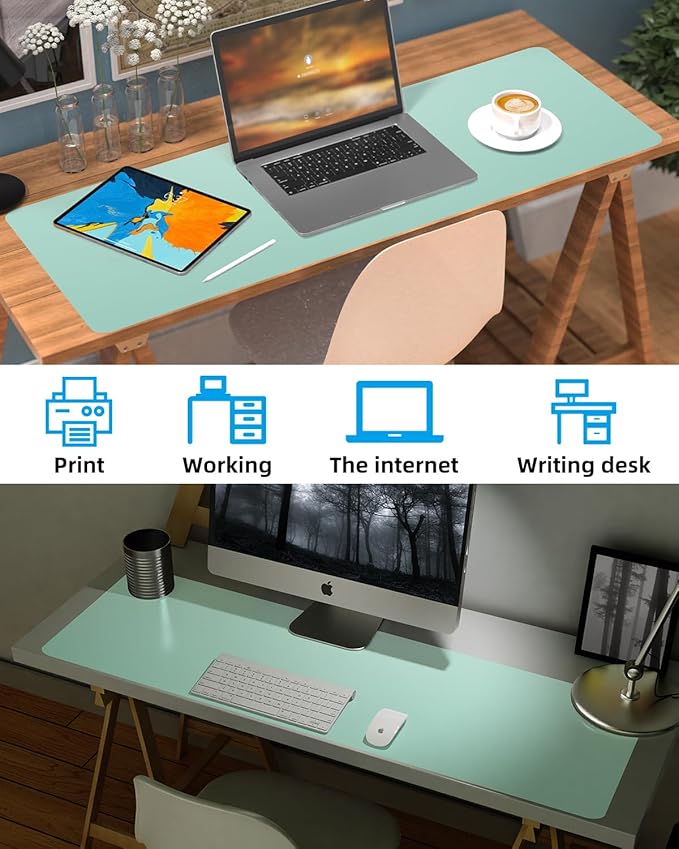 Leather Desk Pad Protector, Large Desk Mat, Mouse Pad, Non - Slip PU Leather Desk Blotter,Desk Cover mat,Desk mat for Keyboard and Mouse,Mat for Office&Home (Turquiose, 48" x 17") | Desk Pads Blotters - TrueDesk