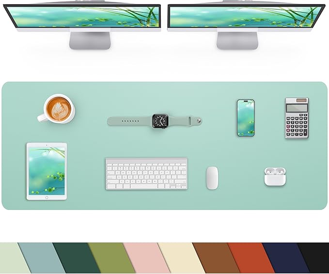 Leather Desk Pad Protector, Large Desk Mat, Mouse Pad, Non - Slip PU Leather Desk Blotter,Desk Cover mat,Desk mat for Keyboard and Mouse,Mat for Office&Home (Turquiose, 48" x 17") | Desk Pads Blotters - TrueDesk