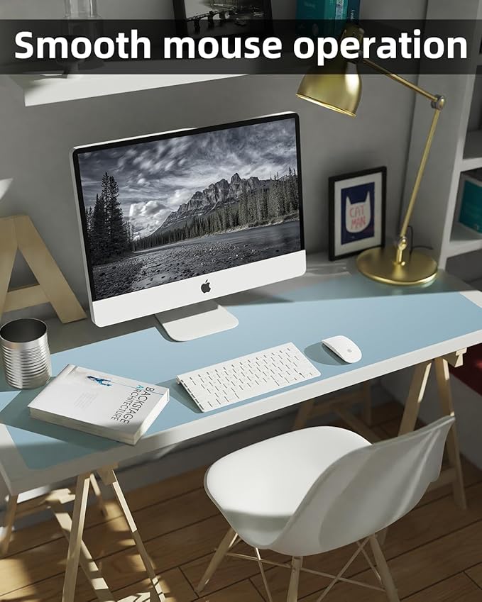Leather Desk Pad Protector, Large Mat, Mouse Pad & Keyboard Cover - Non - Slip PU Leather Blotter - Office & Home (Light Blue, 48" x 17") | Desk Pads Blotters - TrueDesk