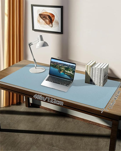 Leather Desk Pad Protector, Large Mat, Mouse Pad & Keyboard Cover - Non - Slip PU Leather Blotter - Office & Home (Light Blue, 48" x 17") | Desk Pads Blotters - TrueDesk