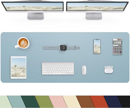 Leather Desk Pad Protector, Large Mat, Mouse Pad & Keyboard Cover - Non - Slip PU Leather Blotter - Office & Home (Light Blue, 48" x 17") | Desk Pads Blotters - TrueDesk