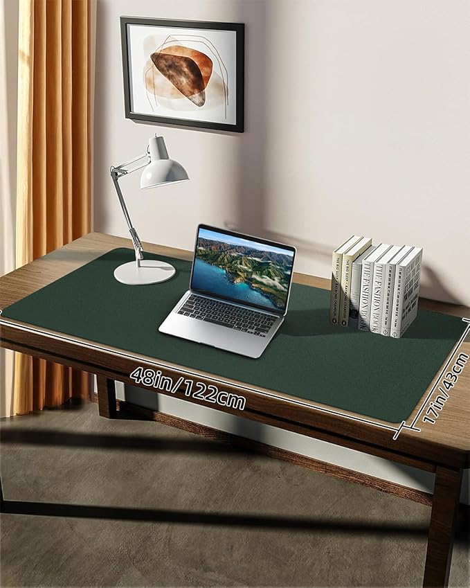 Leather Desk Pad Protector, Large Mat, Mouse Pad, Non - Slip PU Leather Blotter, Cover for Keyboard and Mouse, Office & Home (Dark Green, 48" x 17") | Desk Pads Blotters - TrueDesk