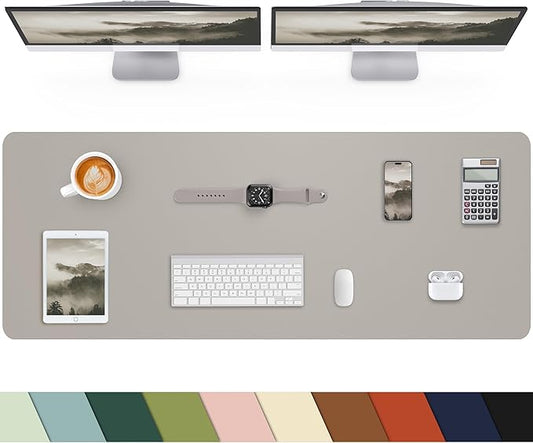 Leather Desk Pad & Protector, Large Mouse Pad & Blotter, Non - Slip PU Leather Desk Cover Mat, Light Grey, 48" x 17" | Desk Pads Blotters - TrueDesk