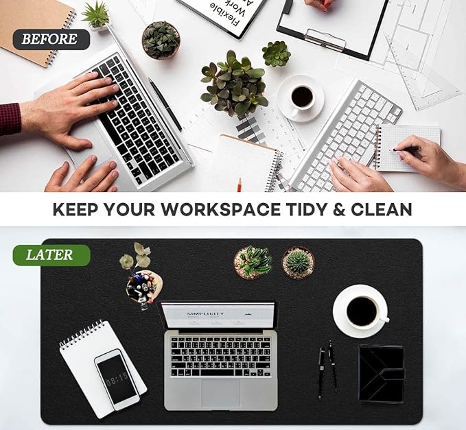 Leather Desk Pad Protector Large Mouse Pad Office Desk Mat Non - Slip PVC Leather Desk Blotter Laptop Desk Pad Waterproof Desk Accessories Organizer for Office Women Men Kids (Black,24" x 48") | Desk Pads Blotters - TrueDesk