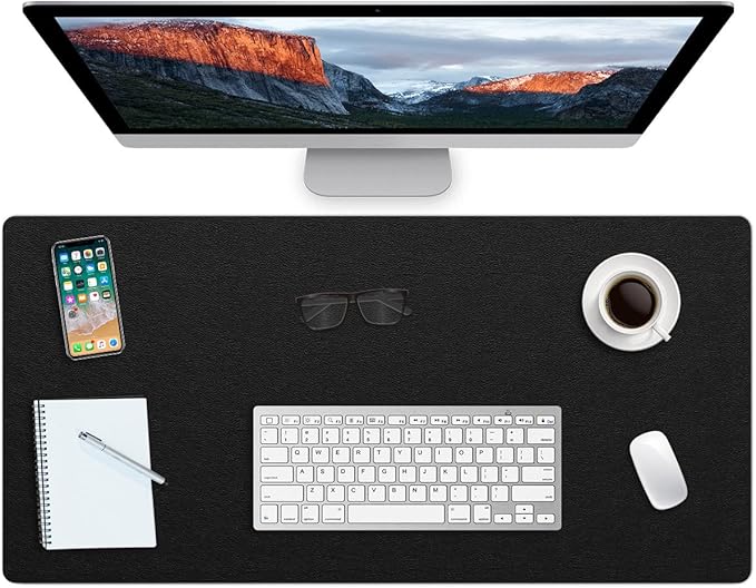 Leather Desk Pad Protector Large Mouse Pad Office Desk Mat Non - Slip PVC Leather Desk Blotter Laptop Desk Pad Waterproof Desk Accessories Organizer for Office Women Men Kids (Black,24" x 48") | Desk Pads Blotters - TrueDesk