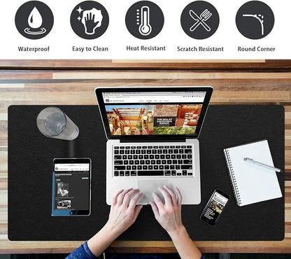 Leather Desk Pad Protector Large Mouse Pad Office Desk Mat Non - Slip PVC Leather Desk Blotter Laptop Desk Pad Waterproof Desk Accessories Organizer for Office Women Men Kids (Black,24" x 48") | Desk Pads Blotters - TrueDesk