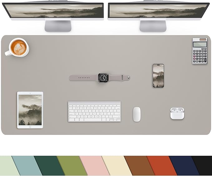 Leather Desk Pad Protector, Large Office Mat & Mouse Pad, Non - Slip Laptop Desk Blotter, Waterproof Writing Pad (Light Grey, 48" x 24") | Desk Pads Blotters - TrueDesk
