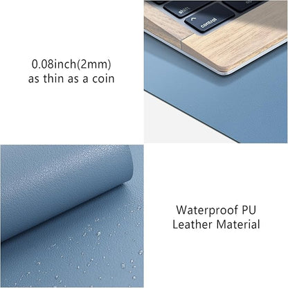 Leather Desk Pad Protector, Mouse Pad, Non - Slip Computer Mat for Desk, PU Leather Desk Mat for Home & Office, Waterproof Laptop Desk Blotter Pad for Keyboard and Mouse, Denim Blue (15.7''X31.5'') | Desk Pads Blotters - TrueDesk