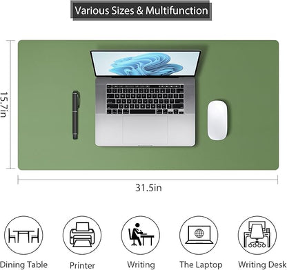 Leather Desk Pad Protector, Mouse Pad, Non - Slip Computer Mat for Desk, PU Leather Office Desk Mat for Home & Office, Waterproof Laptop Desk Blotter for Keyboard and Mouse, Olive Green (15.7''X31.5'') | Desk Pads Blotters - TrueDesk