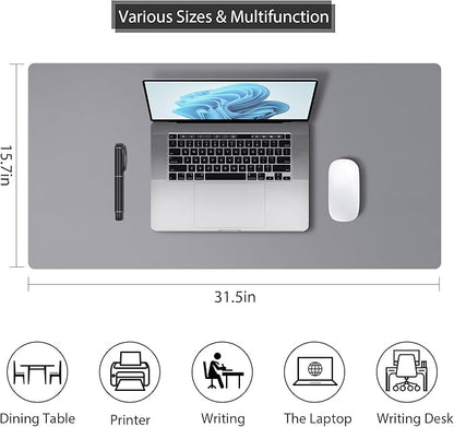 Leather Desk Pad Protector, Mouse Pad, Non - Slip Computer Mat for Desk, PU Leather Office Desk Mat for Home & Office, Waterproof Laptop Desk Blotter for Keyboard and Mouse, Grey (15.7''X31.5'') | Desk Pads Blotters - TrueDesk