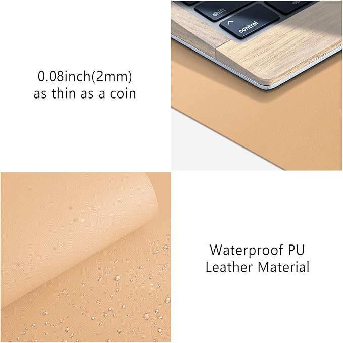 Leather Desk Pad Protector, Mouse Pad, Non - Slip Computer Mat for Desk, PU Leather Office Desk Mat for Home & Office, Waterproof Laptop Desk Blotter for Keyboard and Mouse, Khaki (15.7''X31.5'') | Desk Pads Blotters - TrueDesk