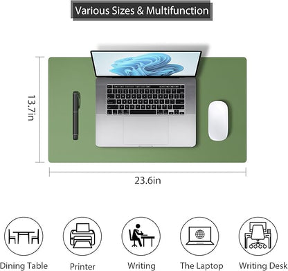 Leather Desk Pad Protector, Mouse Pad, Non - Slip Computer Mat for Desk, PU Leather Office Desk Mat for Home & Office, Waterproof Laptop Desk Blotter for Keyboard and Mouse, Olive Green (13.7''X23.6'') | Desk Pads Blotters - TrueDesk