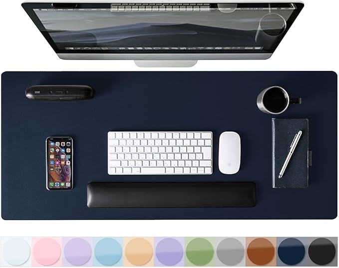 Leather Desk Pad Protector, Mouse Pad, Non - Slip Computer Mat for Desk, PU Leather Office Desk Mat for Home & Office, Waterproof Laptop Desk Blotter for Keyboard and Mouse, Navy (15.7''X31.5'') | Desk Pads Blotters - TrueDesk