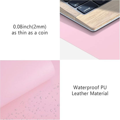 Leather Desk Pad Protector, Mouse Pad, Non - Slip Computer Mat for Desk, PU Leather Office Desk Mat for Home & Office, Waterproof Laptop Desk Blotter for Keyboard and Mouse, Pink (15.7''X31.5'') | Desk Pads Blotters - TrueDesk