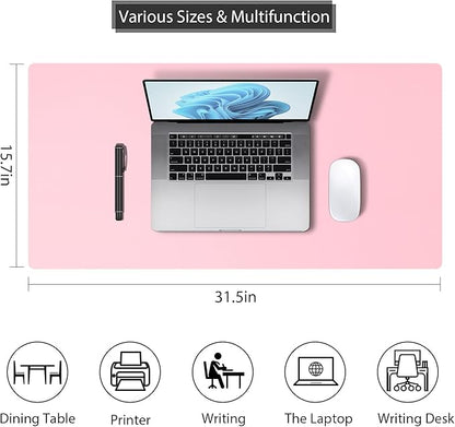 Leather Desk Pad Protector, Mouse Pad, Non - Slip Computer Mat for Desk, PU Leather Office Desk Mat for Home & Office, Waterproof Laptop Desk Blotter for Keyboard and Mouse, Pink (15.7''X31.5'') | Desk Pads Blotters - TrueDesk