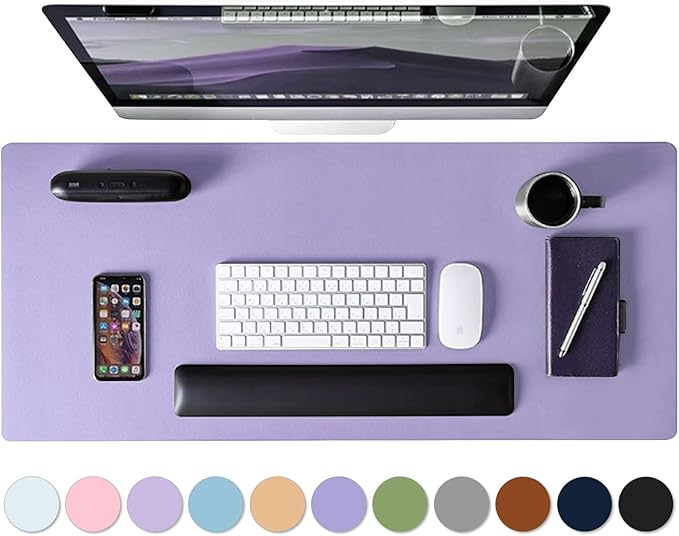 Leather Desk Pad Protector, Mouse Pad, Non - Slip Computer Mat for Desk, PU Leather Office Desk Mat for Home & Office, Waterproof Laptop Desk Blotter for Keyboard and Mouse, Taro Purple (15.7''X31.5'') | Desk Pads Blotters - TrueDesk