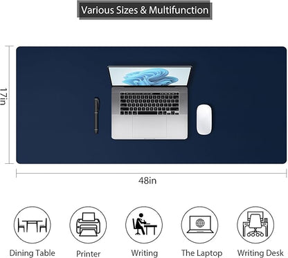 Leather Desk Pad Protector, Mouse Pad, Non - Slip Computer Mat for Desk, PU Leather Office Desk Mat for Home & Office, Waterproof Laptop Desk Blotter for Keyboard and Mouse, Navy (17''X48'') | Mouse Pads - TrueDesk