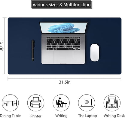 Leather Desk Pad Protector, Mouse Pad, Non - Slip Computer Mat for Desk, PU Leather Office Desk Mat for Home & Office, Waterproof Laptop Desk Blotter for Keyboard and Mouse, Navy (15.7''X31.5'') | Desk Pads Blotters - TrueDesk