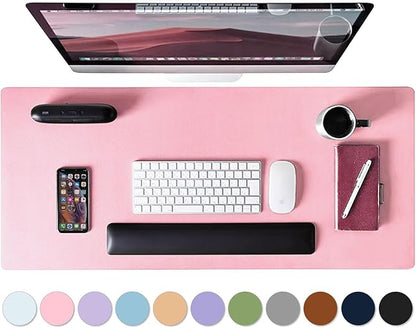 Leather Desk Pad Protector, Mouse Pad, Non - Slip Computer Mat for Desk, PU Leather Office Desk Mat for Home & Office, Waterproof Laptop Desk Blotter for Keyboard and Mouse, Pink (15.7''X31.5'') | Desk Pads Blotters - TrueDesk