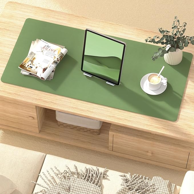 Leather Desk Pad Protector, Mouse Pad, Non - Slip Computer Mat for Desk, PU Leather Office Desk Mat for Home & Office, Waterproof Laptop Desk Blotter for Keyboard and Mouse, Olive Green (15.7''X31.5'') | Desk Pads Blotters - TrueDesk