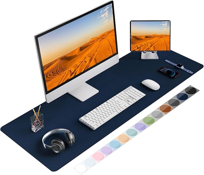 Leather Desk Pad Protector, Mouse Pad, Non - Slip Computer Mat for Desk, PU Leather Office Desk Mat for Home & Office, Waterproof Laptop Desk Blotter for Keyboard and Mouse, Navy (17''X48'') | Mouse Pads - TrueDesk