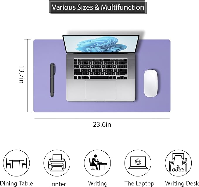 Leather Desk Pad Protector, Mouse Pad, Non - Slip Computer Mat for Desk, PU Leather Office Desk Mat for Home & Office, Waterproof Laptop Desk Blotter for Keyboard and Mouse, Taro Purple (13.7''X23.6'') | Desk Pads Blotters - TrueDesk