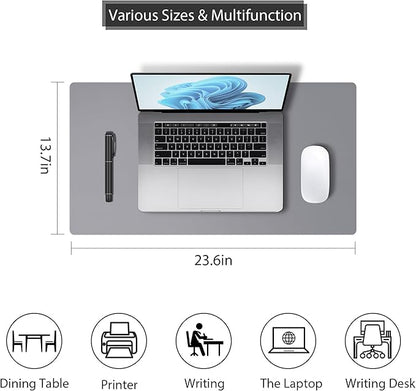 Leather Desk Pad Protector, Mouse Pad, Non - Slip Computer Mat for Desk, PU Leather Office Desk Mat for Home & Office, Waterproof Laptop Desk Blotter Pad for Keyboard and Mouse, Grey (13.7''X23.6'') | Desk Pads Blotters - TrueDesk
