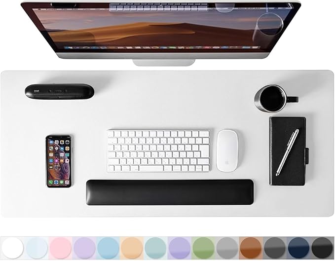 Leather Desk Pad Protector, Mouse Pad, Non - Slip Computer Mat for Desk, PU Leather Office Desk Mat for Home & Office, Waterproof Laptop Desk Blotter Pad for Keyboard and Mouse, White (15.7''X31.5'') | Desk Pads Blotters - TrueDesk